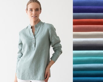 Long Sleeve Linen Shirt in Various colours. Loose-fitting shirt with half-length buttoned opening. Linen clothing. Everyday linen shirt