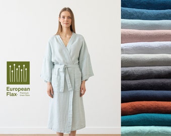 Women's waffle linen bath robe in Various colour. Unisex linen robe. Waffle robe for women, men.