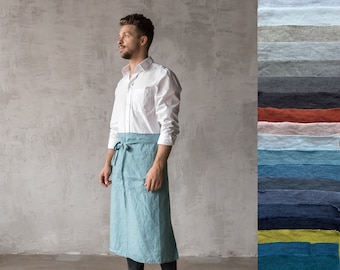 Linen Chef's APRON FOR MEN various colors. Gardening linen apron. European washed linen. Christmas gift for boyfriend, dad Christmas gift.