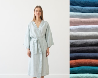 Women's waffle linen bath robe in Various colour. Unisex linen robe. Waffle robe for women, men.