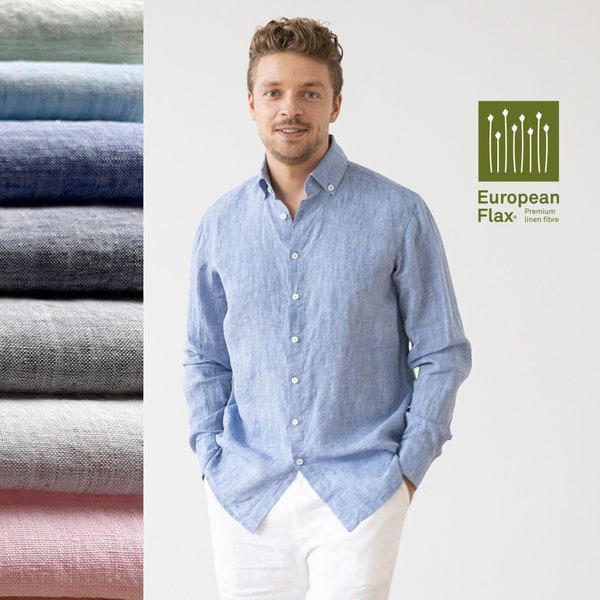 Linen shirt for men. Classic linen shirt with buttons and long sleeve. Summer linen shirt. Washed Linen clothing for men