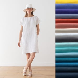 White Linen Dress Alice. Washed and soft linen dress. Summer Linen Dress. Available in 8 Colors. Straight silhouette. Sleeveless.