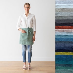 Washed Linen Cafe Apron in Various Colors. 100% European linen, hand Made. Also available Bib Apron, Chefs apron, Back Cross apron.