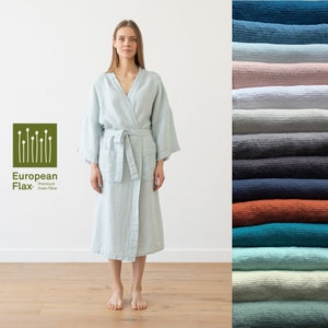 Women&#39;s waffle linen bath robe in Various colour. Unisex linen robe. Waffle robe for women, men.