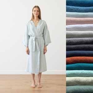 Women&#39;s waffle linen bath robe in Various colour. Unisex linen robe. Waffle robe for women, men.