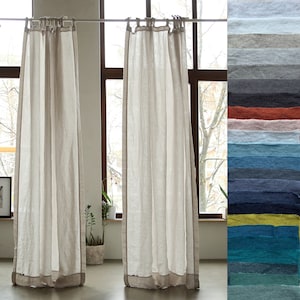 Tie top Linen Curtain Panel in Various colours. Semi-sheer window, shower or door curtain. Custom size curtain, European linen.