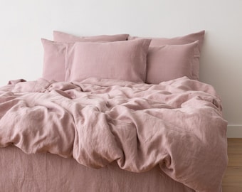 Housse de couette en lin lavé Dusty Rose * Queen, King et autres tailles * Pur lin européen * Fermeture à bouton *