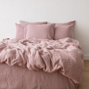Washed Linen Duvet Cover Dusty Rose * Queen, King and other sizes * Pure European linen *Button Closure * Available in various colors.