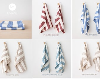 Set of 2 Linen Tea, Kitchen Towels Various Colors, Wide Stripe. Washed linen kitchen towel. Linen Hand towel, dish towel, dishcloth. Gift