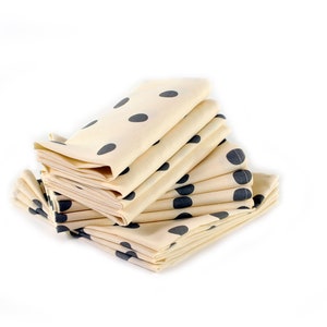 Linen Cotton Mix Napkins, Printed Dots, Beige with Grey. Medium weight Napkin any Quantity. Large size Napkins. CLEARANCE