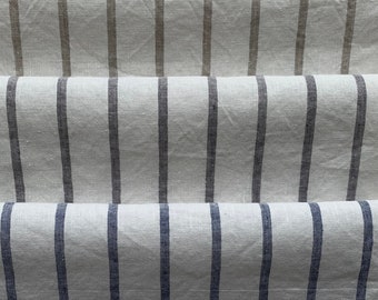 Wide 250cm / 98"  linen cotton fabric by the yard or meter. Washed or Unwashed.  Natural, Off white, Graphite, Indigo Striped fabric