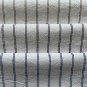 Wide 250cm / 98"  linen cotton fabric by the yard or meter. Washed or Unwashed.  Natural, Off white, Graphite, Indigo Striped fabric