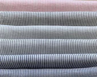 Striped Linen fabric by the yard or meter. Width 150 cm / 59". Any length linen fabric. Washed, Unwashed  linen fabric for sewing.