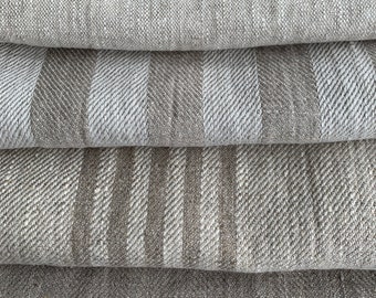 Striped, Melange, Herringbone Linen fabric by the yard or meter in Natural. Heavy weight 280 gr/m2