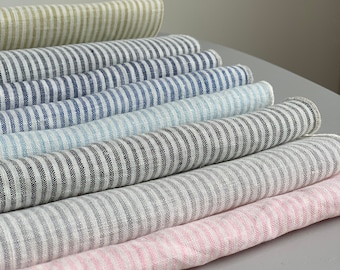 Striped linen fabric by the yard or meter. 165 gr, width 150 cm / 59". Any length linen fabric. Washed  linen fabric for sewing, clothing