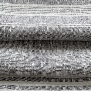 Heavy Weight Striped Linen fabric by the yard or meter in Grey, Graphite. 260 gr/m2, 140cm width. Linen fabric for decor pillows, curtain