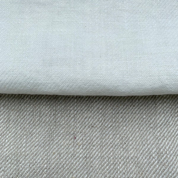 Twill Linen fabric by the yard or meter in Off White & Natural. Heavy weight 280 gr/m2. Linen fabric for decor pillows, upholstery, curtain