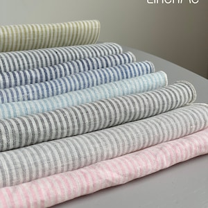 Striped linen fabric by the yard or meter. 165 gr, width 150 cm / 59". Any length linen fabric. Washed  linen fabric for sewing, clothing