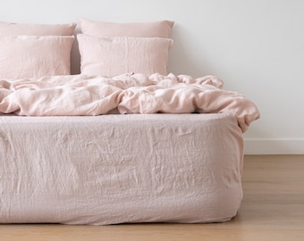 Washed Linen Fitted Sheet in Rosa * King, Queen, Custom size bed linen sheets, linen bedding *100% European Linen