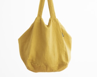 Linen Shopping Bag in Citrine and Other colors * Linen Market Bag * Linen Hand Bag * Washed EuropeanLinen * Herringbone weave Lara