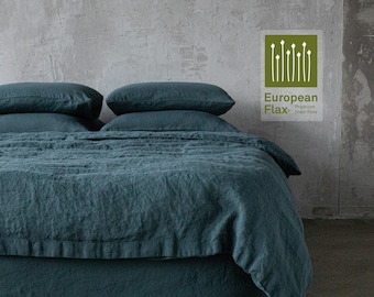 Linen Duvet Cover in Balsam Green. Washed, softened linen bedding. Queen, King bedlinen, Custom sizes.
