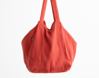 Linen Shopping Bag in Orange and Other Colours. Linen Market Bag. Linen Hand Bag. Linen Tote Bag. Linen Beach Bag. European linen. Prewashed