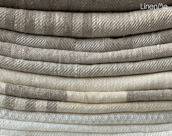 Striped, Plain, Herringbone Linen fabric by the yard or meter in Neutrals, heavy weight. Linen fabric for decor pillows, upholstery, curtain