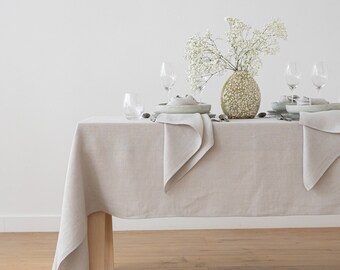 Washed Linen tablecloth in Silver and Various colors. Round, square, rectangular table linens. Heavy weight, herringbone weave. Custom size