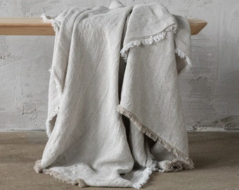 Washed Linen Throw Blanket in Neutral. Linen bedspread made from European flax certified linen. Any size up to 108" Linen Bed Cover.