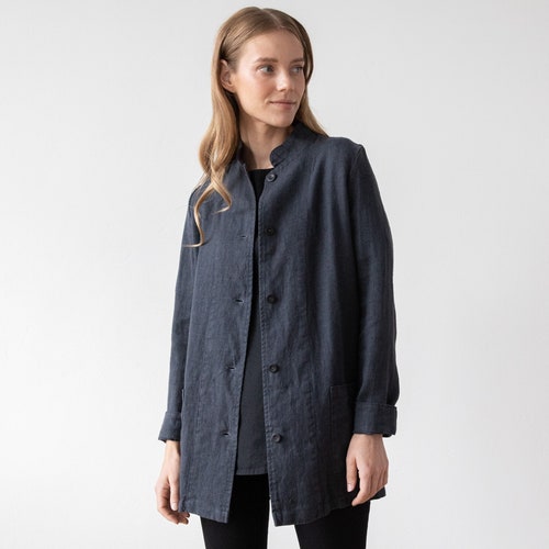 Linen Jacket Soft Washed Linen Coat With Pockets Long Linen - Etsy