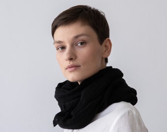 Washed Linen Summer Scarf in Black. Softened linen scarves in Various colors. Hand made from 100% European linen. READY TO SHIP