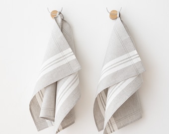 Linen Cotton Tea Towels. Set of 2 Linen Kitchen Towels White, Blue, Grey.  Linen cotton mix. Hand towel, dish towel, dishcloth.