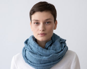 Deep Pool Blue Linen Gauze Scarf. Summer, Spring, Autumn Scarf.  Super soft washed linen. READY TO SHIP