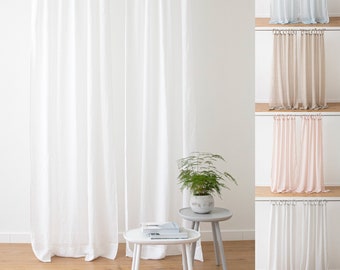Krawattenoberteil Leinenvorhang in verschiedenen Farben. Halbtransparenter Fenster-, Dusch- oder Türvorhang. Europäisches Leinen.