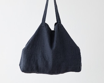 Linen Shopping Bag in Grey, Anthracite Linen Market Bag, Linen Hand Bag, Linen Tote bag, Washed Linen beach bag. READY TO SHIP. Gift for her