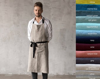 Rustic Linen Men's Bib Apron in Various Colors. Heavy washed linen. Apron for Men and woman. Hand Made