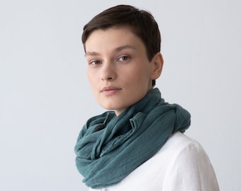 Linen Scarf in Balsam Green Garza. Summer, Spring, Autumn Scarf.  Super soft washed linen. READY TO SHIP