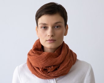 Linen Scarf in Brick, Rust, Terra cotta  Garza. Summer, Spring, Autumn Scarf.  Super soft washed linen. READY TO SHIP