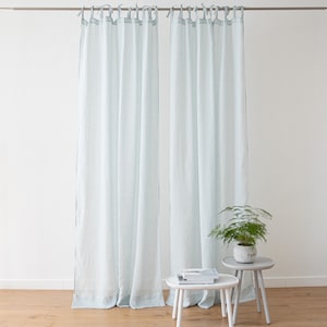 Sheer Linen Curtain Panel in Light Blue with Ties. Baby blue linen curtain for boys room. Curtains for windows or doors summer house