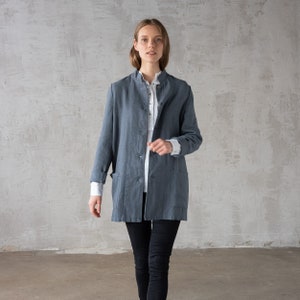 Heavy Linen Jacket Paolo in Dar Blue. Washed and super soft linen jacket with pockets and buttons. Autumn linen jacket 25 colors