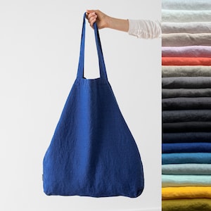 Heavy Linen Large Shopping Bag in Various Colours. Linen Market Bag. Linen Hand Bag. Linen Tote Bag,  Beach Bag. European linen. Prewashed