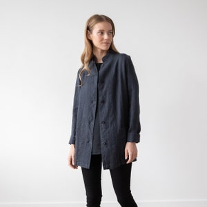 Charcoal Heavy Linen Jacket Paolo. Washed and super soft linen jacket with pockets and buttons for every day. European flax certified linen