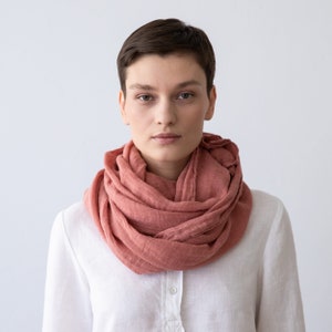 Washed Linen Summer Scarf in Canyon Rosa. Hand made from 100% European linen. READY TO SHIP, 27 Colors. Summer, Spring, Autumn Scarf. Soft