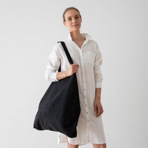 Heavy Weight Linen Super Large Shopping Bag in Black . Linen Market Bag. Linen Hand Bag. Fabric Bags. Christmas Gift. Linen reusable bag
