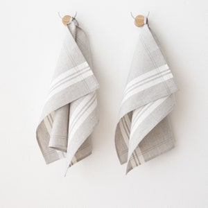 Linen Cotton Tea Towels. Set of 2 Linen Kitchen Towels White, Blue, Grey.  Linen cotton mix. Hand towel, dish towel, dishcloth.