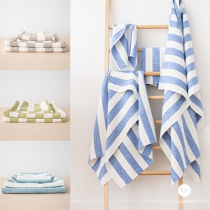 Striped Heavy Weight Linen Bath Towels Various Colours: Towel Set, Bath Towel, body linen towels. European linen, Super Absorbent. Huckaback