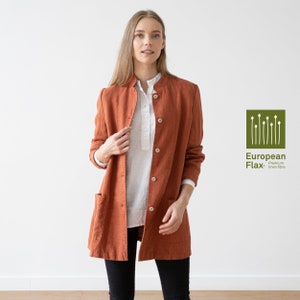 Heavy Linen Jacket Paolo in Brick, Rust. Washed and super soft linen jacket with pockets and buttons. European flax certified linen