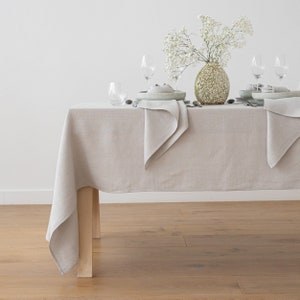 Washed Linen tablecloth in Silver and Various colors. Round, square, rectangular table linens. Heavy weight, herringbone weave. Custom size