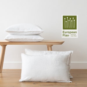 Linen pillow cover with hand made fringes made from heavy weight washed linen. Standard, queen, king, body, euro sham pillow case cover