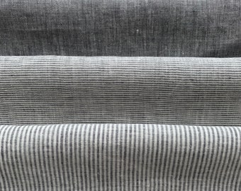 Light Weight Linen fabric in Graphite Grey Melange, Stripe, Pinstripe. Width 150 cm/59", weight 165gr/m2.  Fabric for Clothing